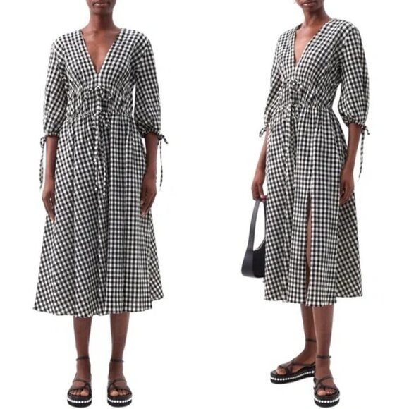 💕ALTUZARRA💕 Donrine Seersucker Gingham Midi Dress ~ Black Ivory 42 EU NWT - Picture 6 of 16